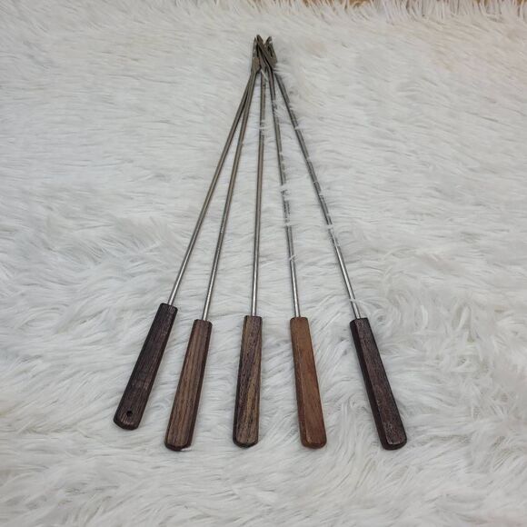 Wood Handled Fondue Forks- Set of 5 - Picture 1 of 3